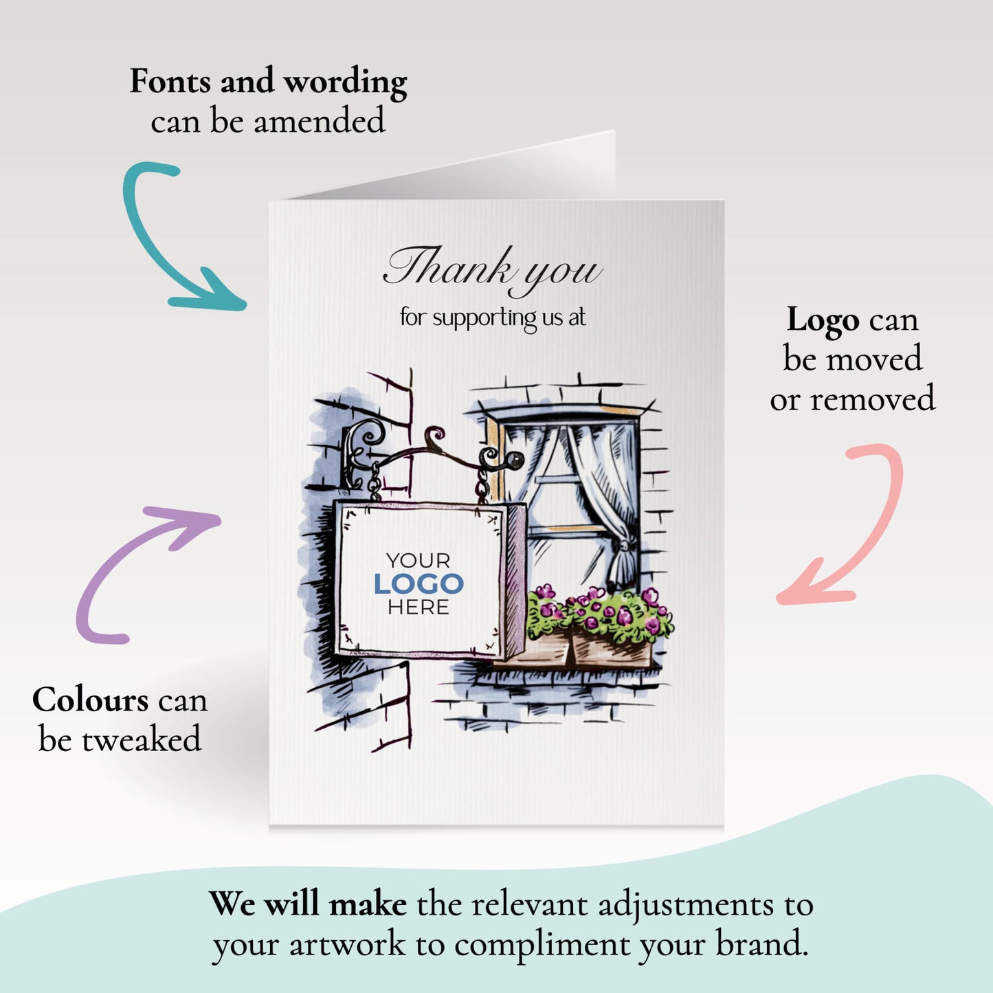‘Hanging Sign & Window’ Business Thank You Cards image 1