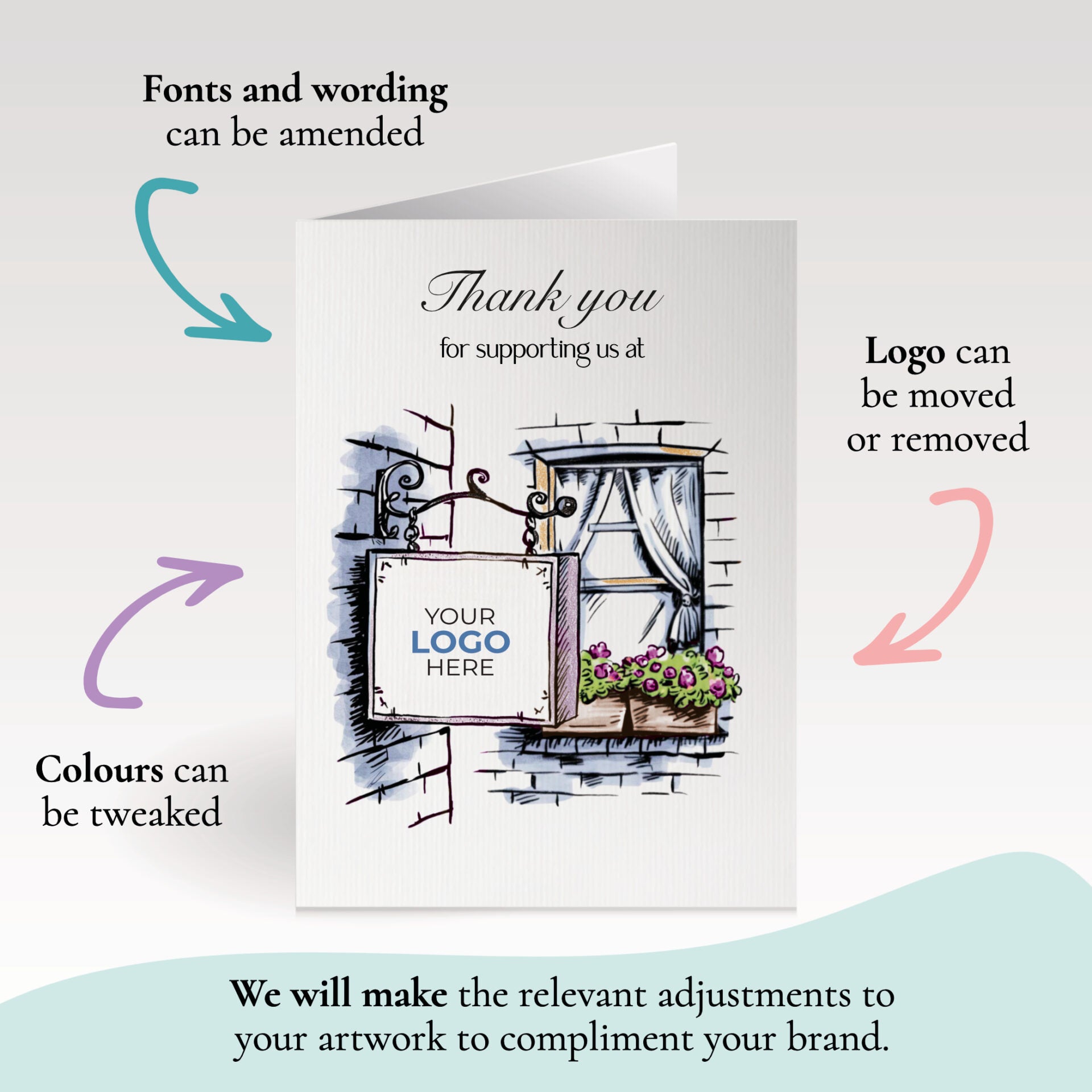‘Hanging Sign & Window’ Business Thank You Cards image 1