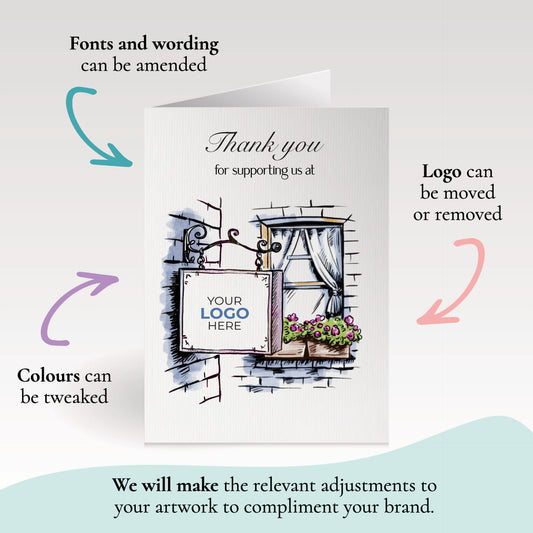 ‘Hanging Sign & Window’ Business Thank You Cards image 1