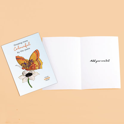 ‘Butterfly on Flower’ Personalised Corporate Branded Birthday Greeting Cards image 2