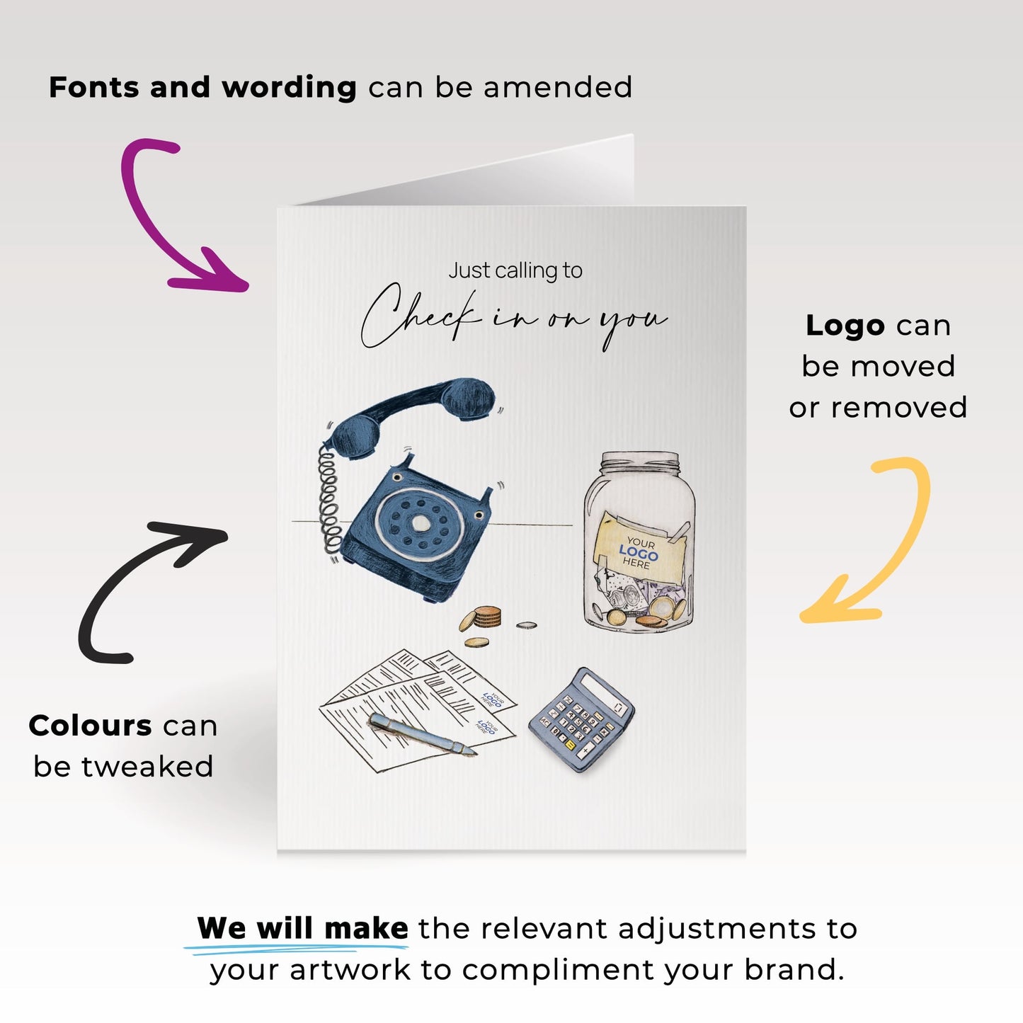 ‘Money, Jar & Phone’ Personalised Corporate Branded Financial Greeting Cards image 1
