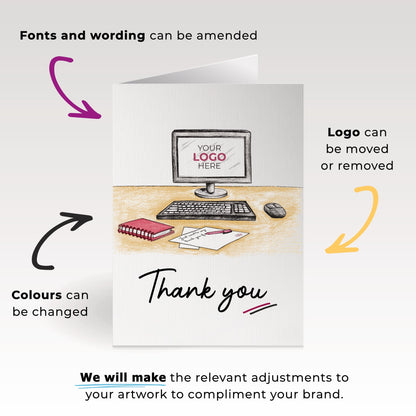 ‘Computer Desk’ Personalised Corporate Branded Financial Greeting Cards image 1