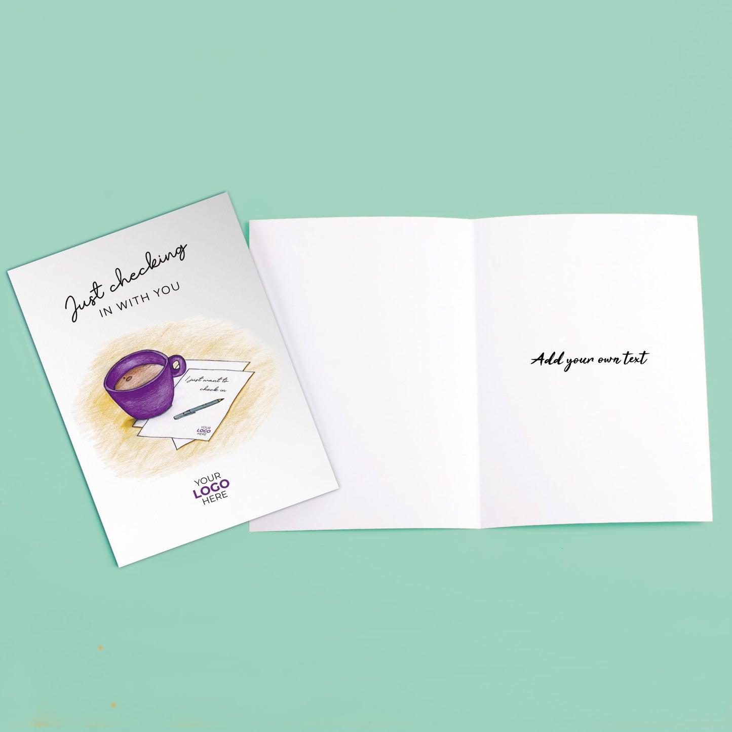 ‘Mug & Note’ Personalised Corporate Branded Checking In Greeting Cards image 2
