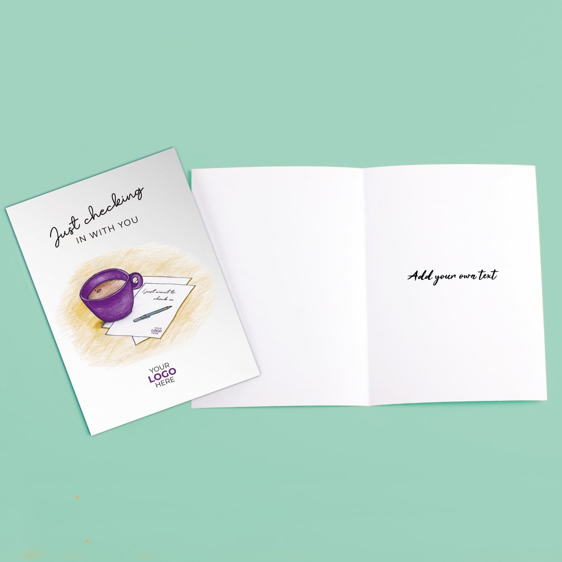 ‘Mug & Note’ Personalised Corporate Branded Checking In Greeting Cards image 2