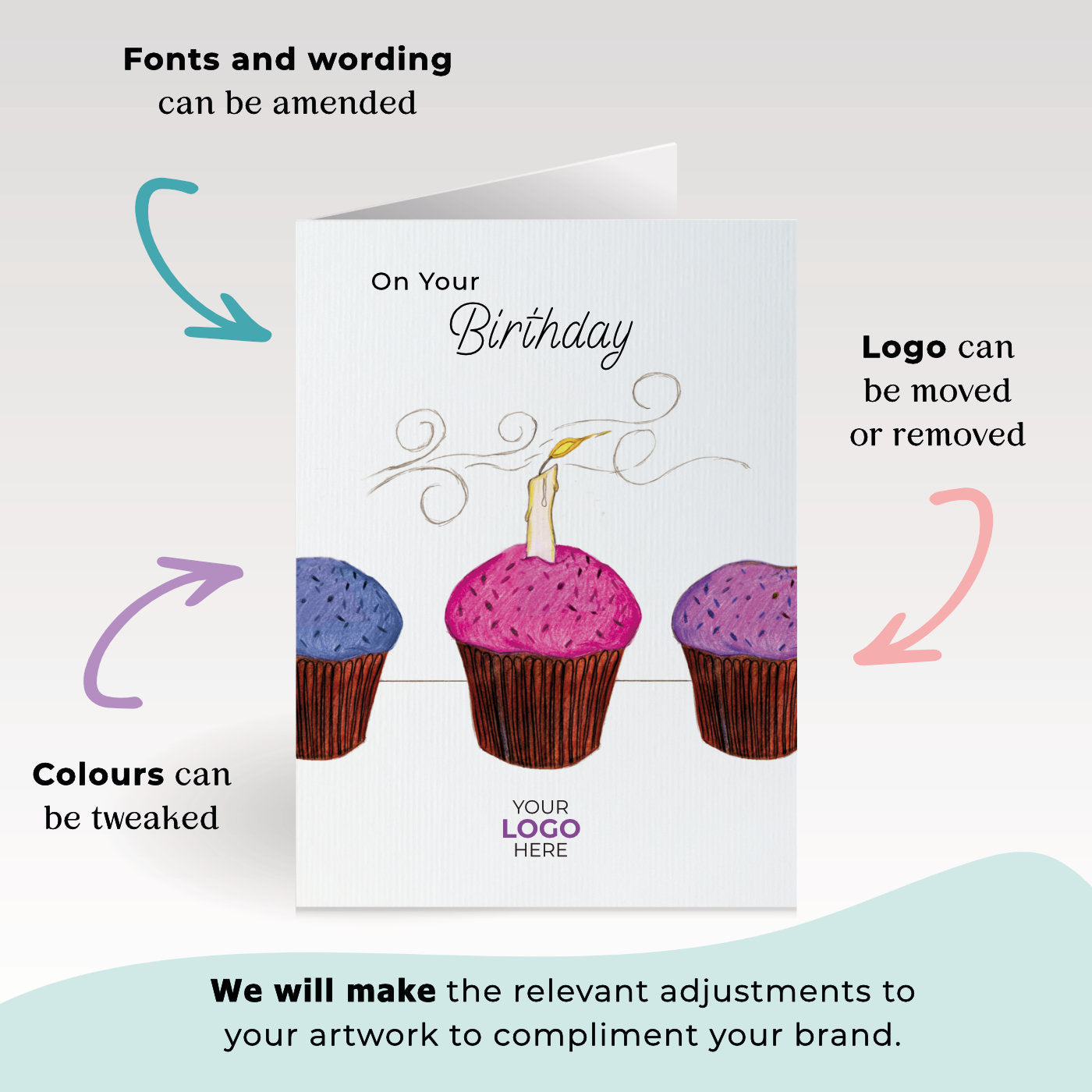 ‘Candle on Cupcake’ Personalised Corporate Branded Birthday Greeting Cards image 1
