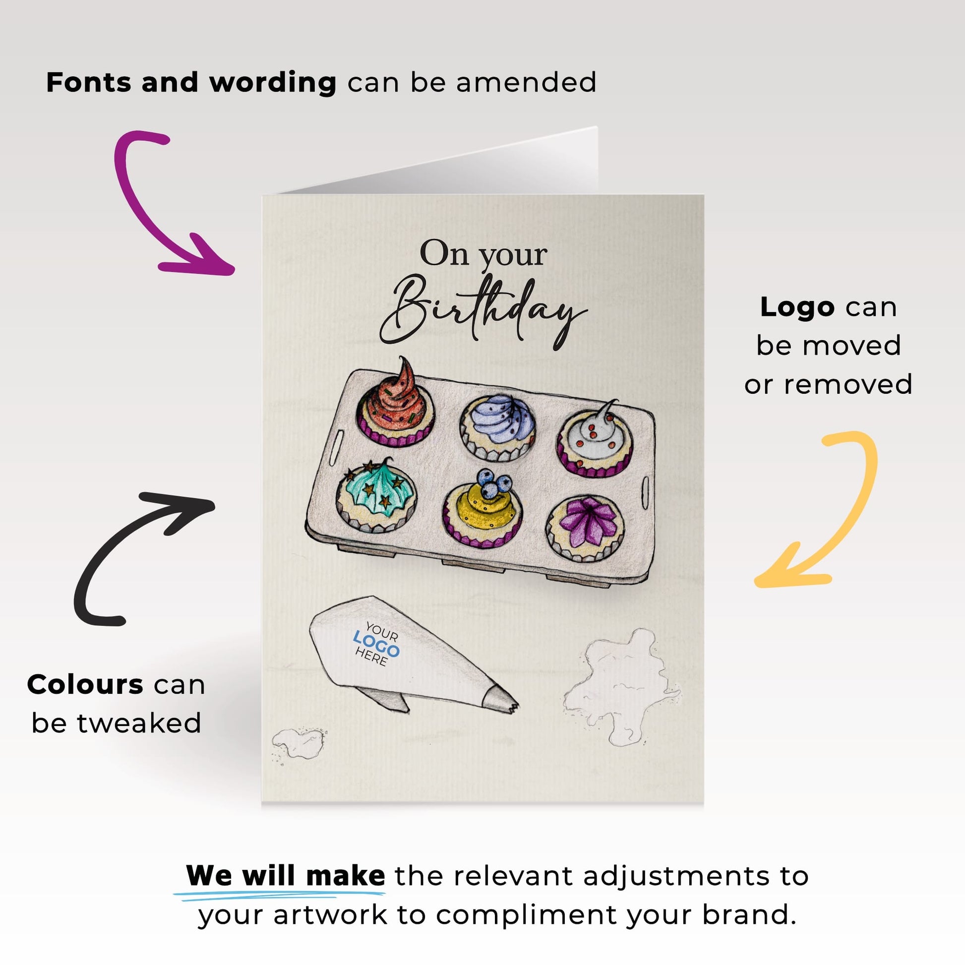 ‘Cupcakes in a Tray’ Personalised Corporate Branded Birthday Greeting Cards image 1