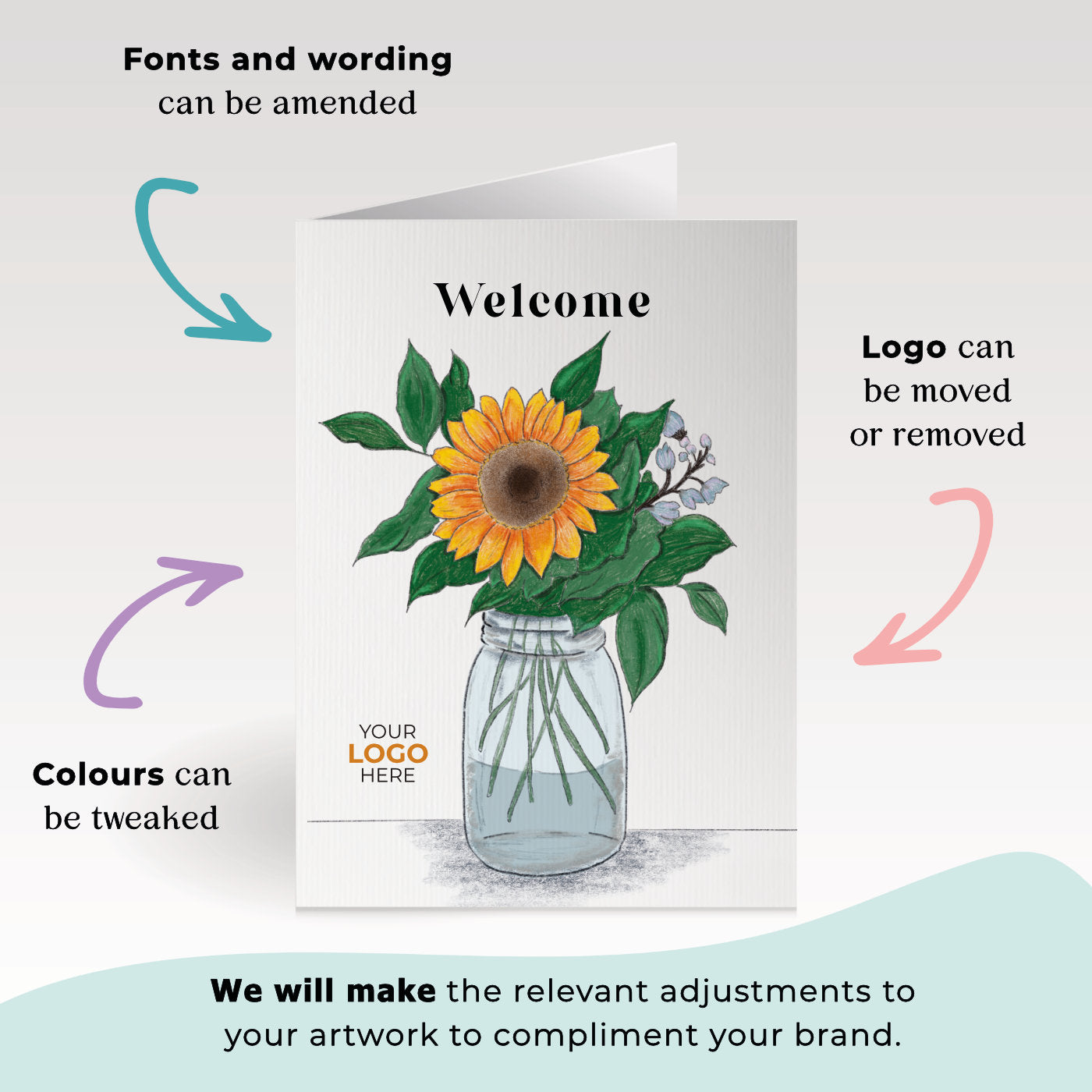 ‘Sunflower’ Personalised Corporate Branded Welcome Greeting Cards image 1