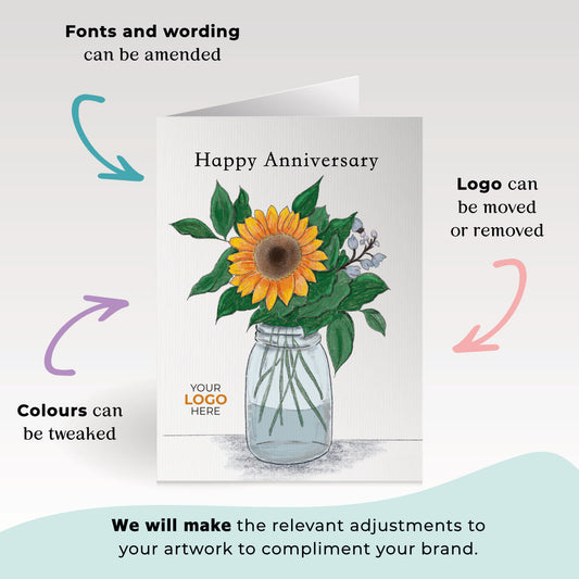 ‘Sunflower’ Personalised Corporate Branded Anniversary Greeting Cards image 1