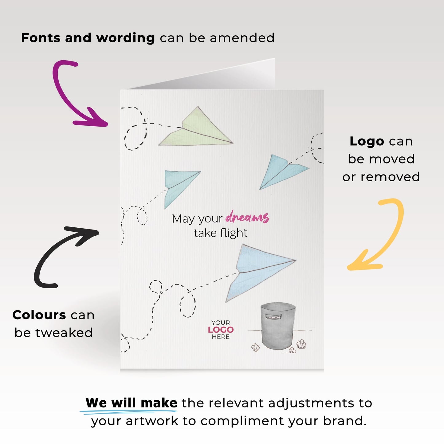 ‘Paper Plane’ Personalised Corporate Branded Education Greeting Cards image 1