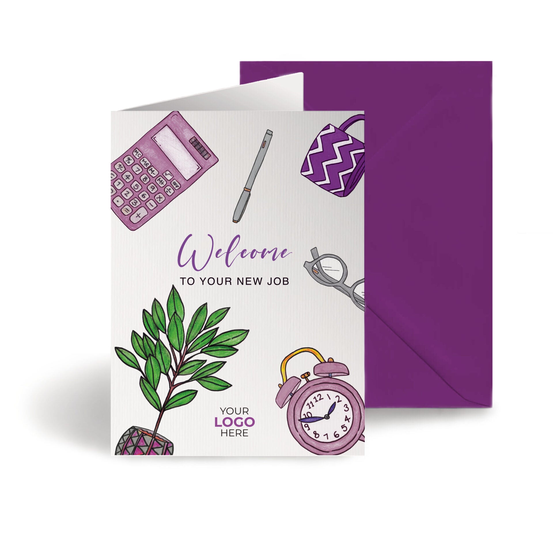 ‘Office Items’ Personalised Corporate Branded Welcome Greeting Cards image 0