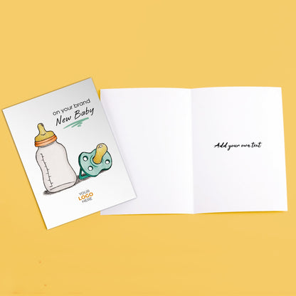‘Dummy & Bottle’ Personalised Corporate Branded New Baby Greeting Cards image 2