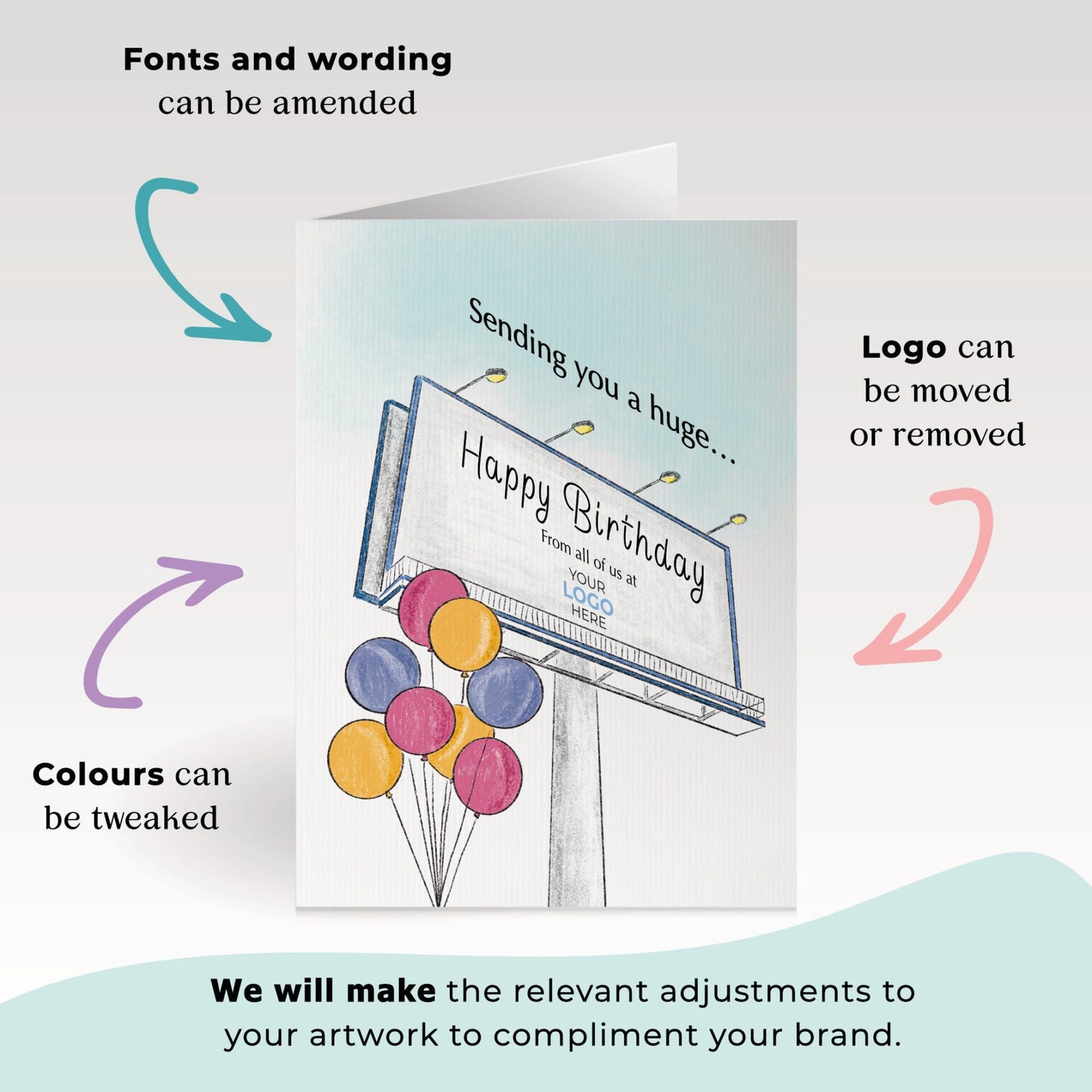‘Billboard & Balloons’ Personalised Corporate Branded Birthday Greeting Cards image 1