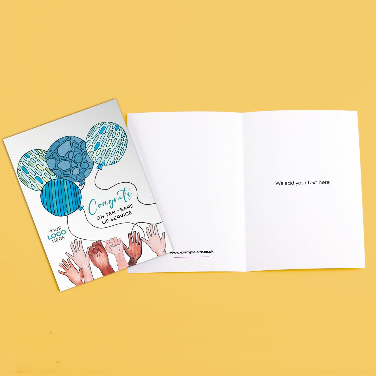 ‘Balloons & Hands’ Personalised Corporate Branded Staff Appreciation Greeting Cards image 3