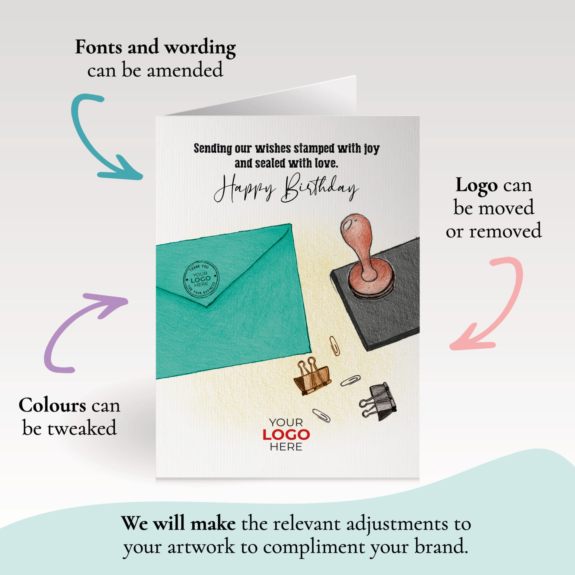 ‘Happy Birthday Stamped Envelope’ Personalised Corporate Branded Birthday Greeting Cards image 1