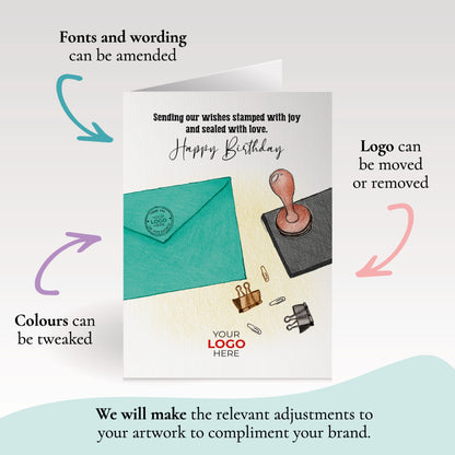 ‘Happy Birthday Stamped Envelope’ Personalised Corporate Branded Birthday Greeting Cards image 1