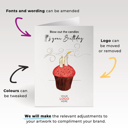 ‘Blowing Candles’ Personalised Corporate Branded Birthday Greeting Cards image 1