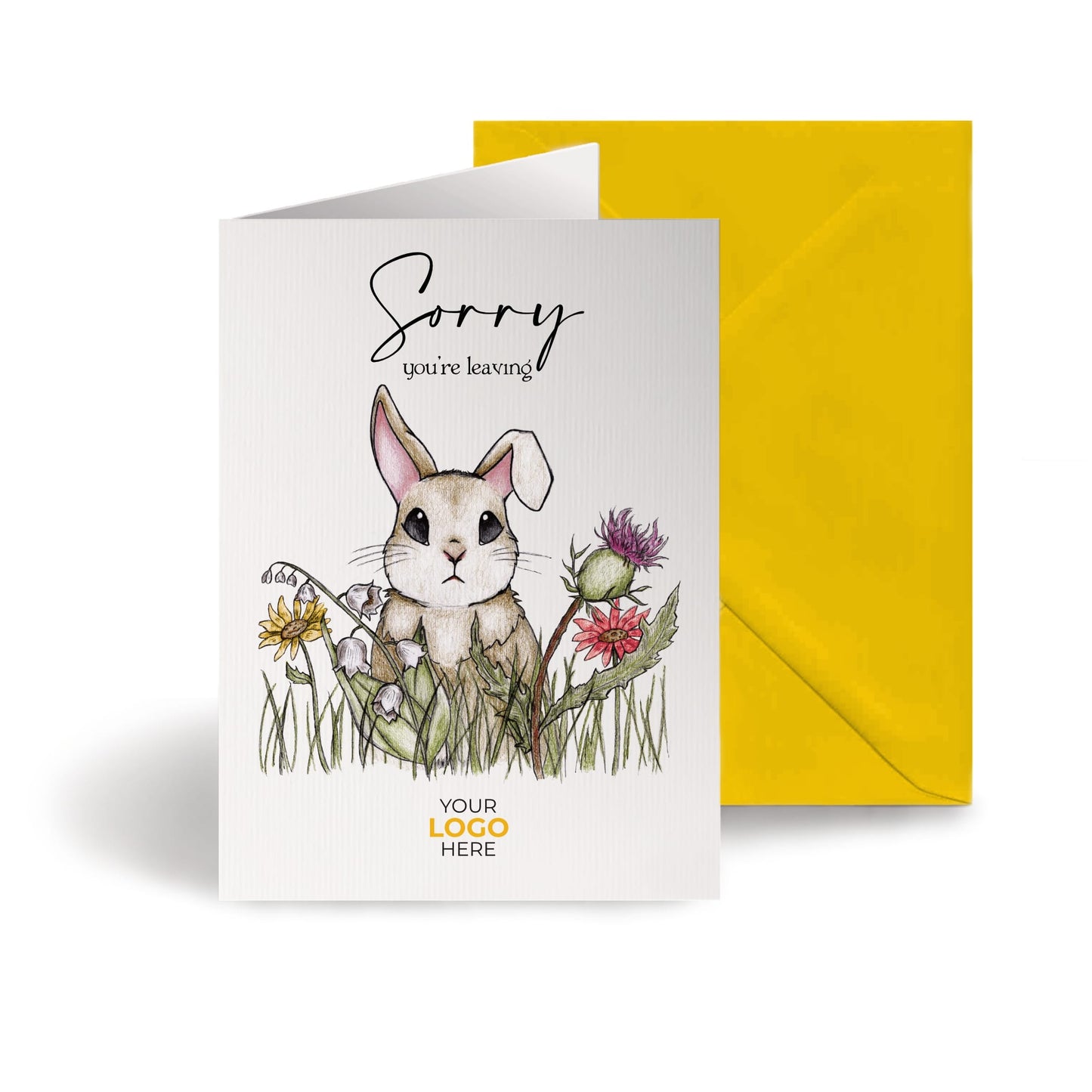 ‘Bunny Through Flowers’ Personalised Corporate Branded Leaving Greeting Cards image 0
