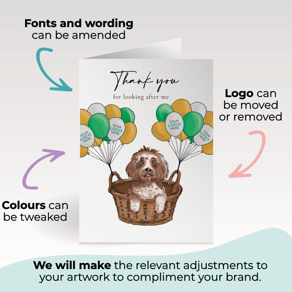 ‘Dog, Basket & Balloons’ Business Thank You Cards image 2
