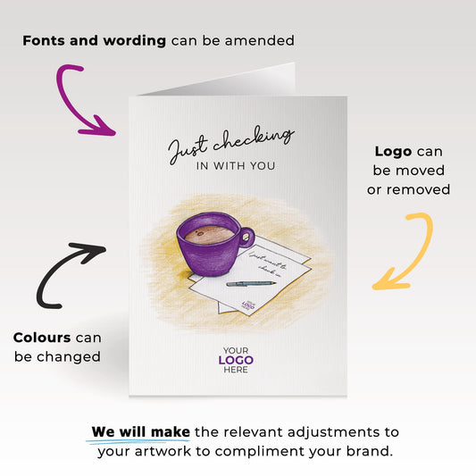 ‘Mug & Note’ Personalised Corporate Branded Checking In Greeting Cards image 1