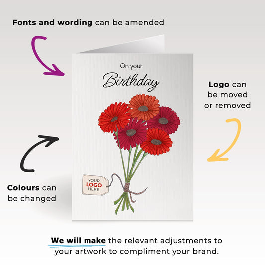 ‘Bunch of Flowers’ Personalised Corporate Branded Birthday Greeting Cards image 1