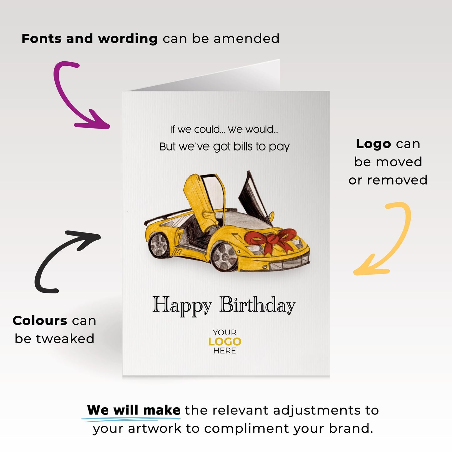 ‘Car with a Bow’ Personalised Corporate Branded Automotive Greeting Cards image 1
