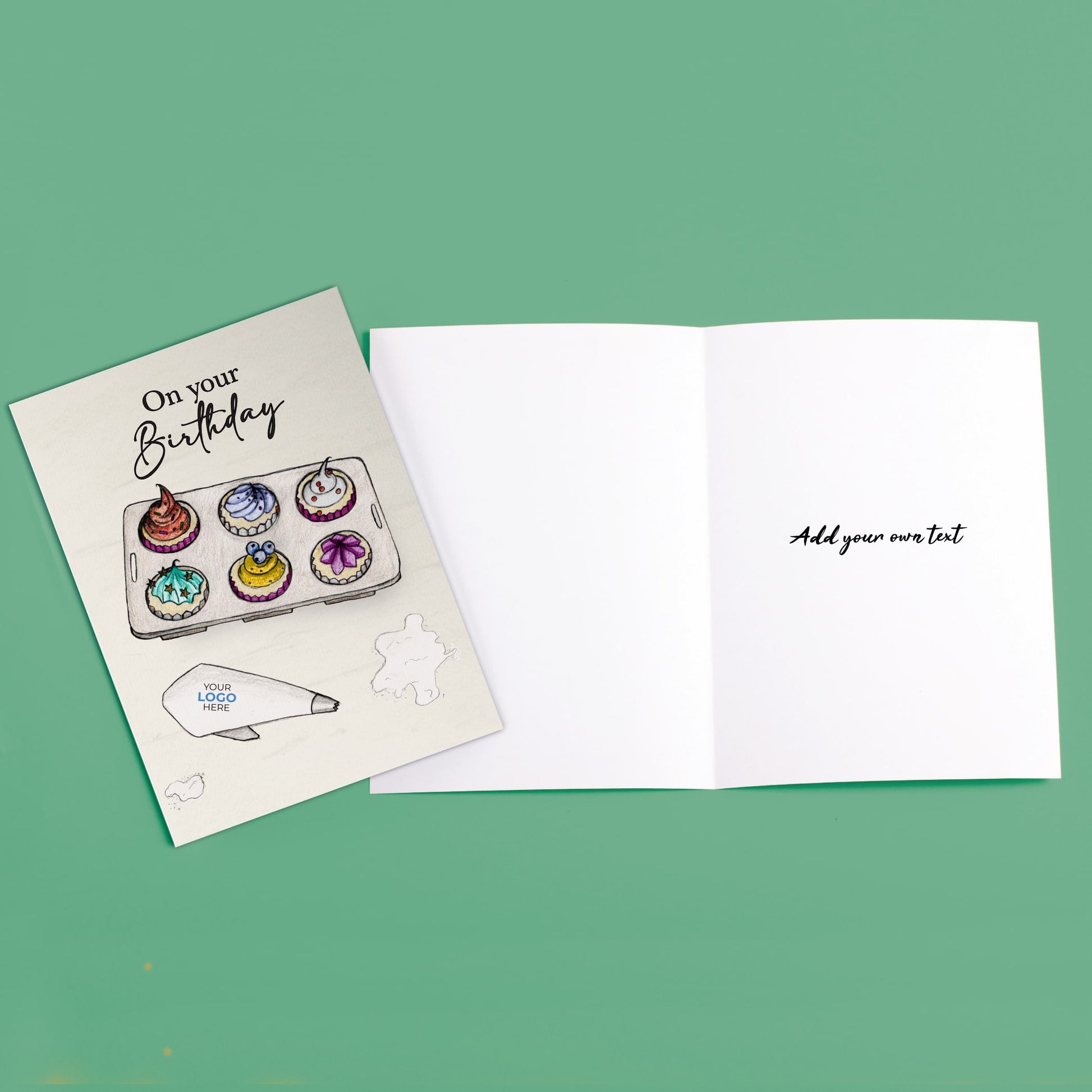 ‘Cupcakes in a Tray’ Personalised Corporate Branded Birthday Greeting Cards image 2