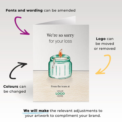 ‘Single Candle’ Personalised Corporate Branded Sympathy Greeting Cards image 1