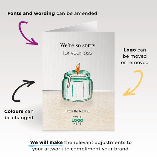 ‘Single Candle’ Personalised Corporate Branded Sympathy Greeting Cards image 1