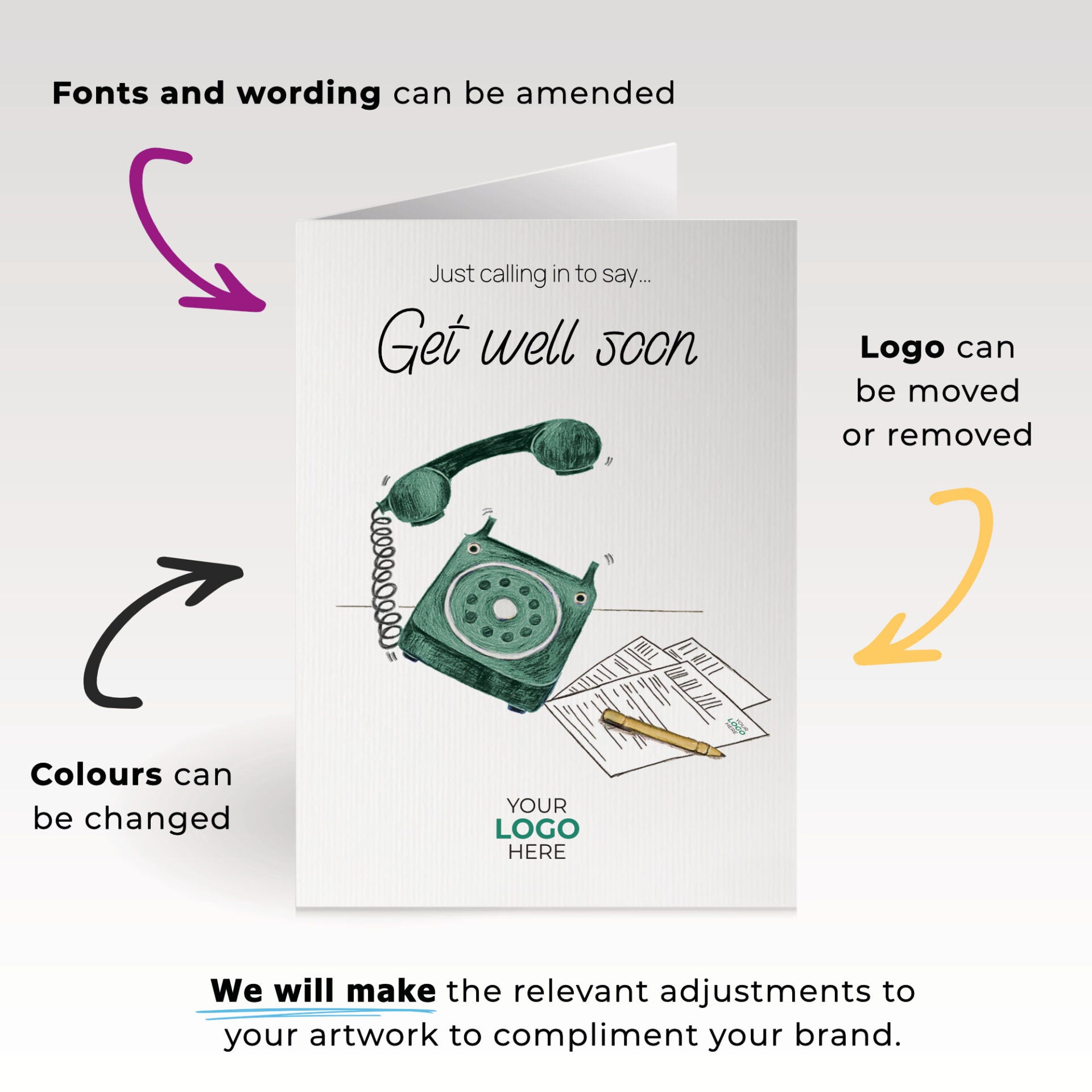‘Phone Calling’ Personalised Corporate Branded Health Care Greeting Cards image 1