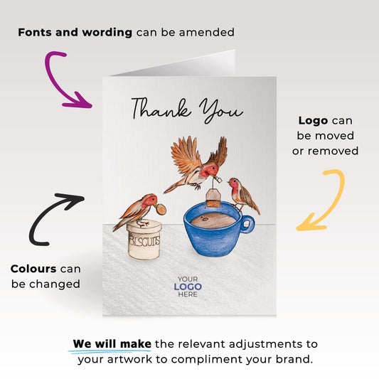 ‘Birds Making Tea’ Business Thank You Cards image 1