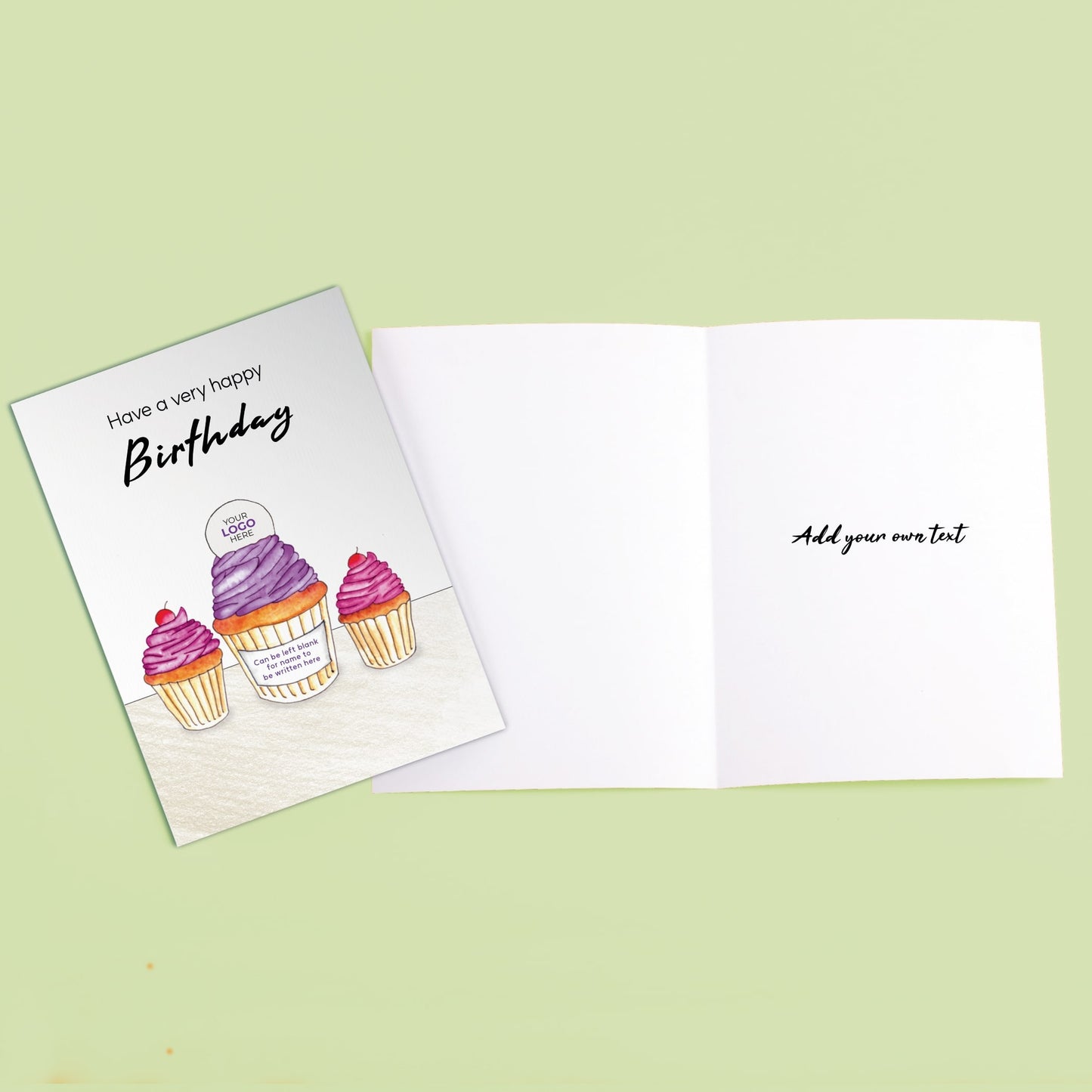 ‘Three Cupcakes’ Personalised Corporate Branded Birthday Greeting Cards image 2