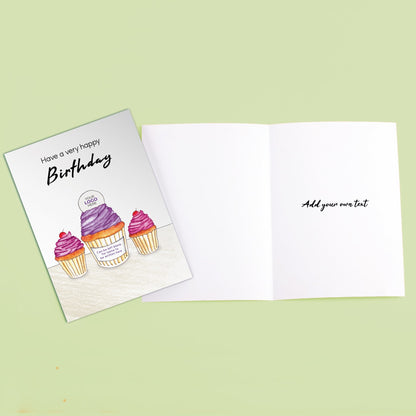 ‘Three Cupcakes’ Personalised Corporate Branded Birthday Greeting Cards image 2
