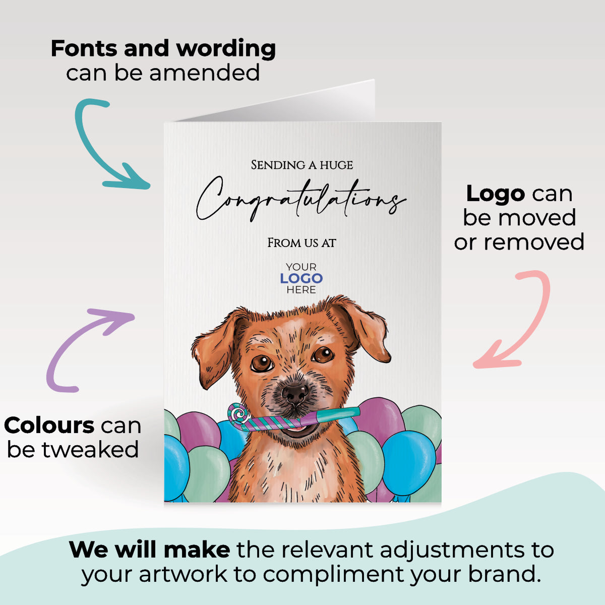 ‘Dog with Party Whistle & Balloons' Business Congratulations Cards image 2