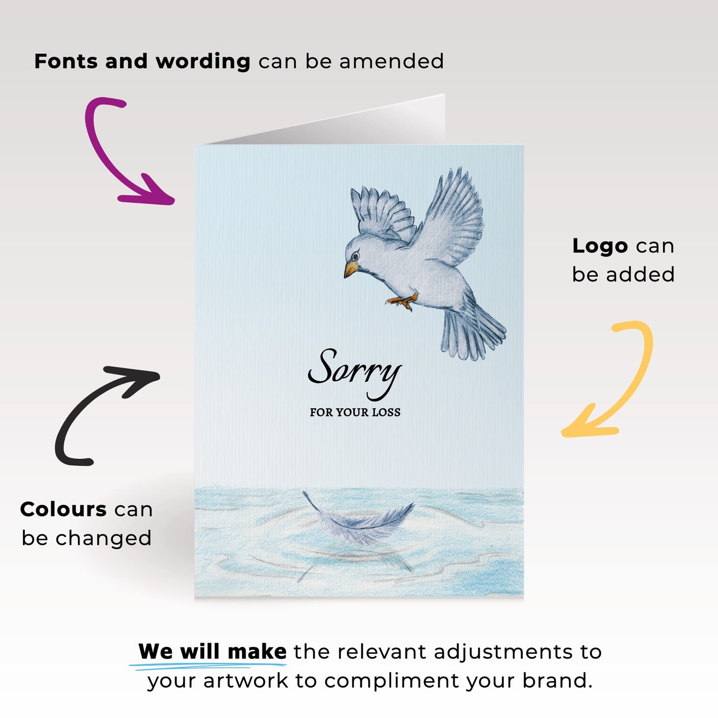 ‘Bird Hovering’ Personalised Corporate Branded Sympathy Greeting Cards image 1