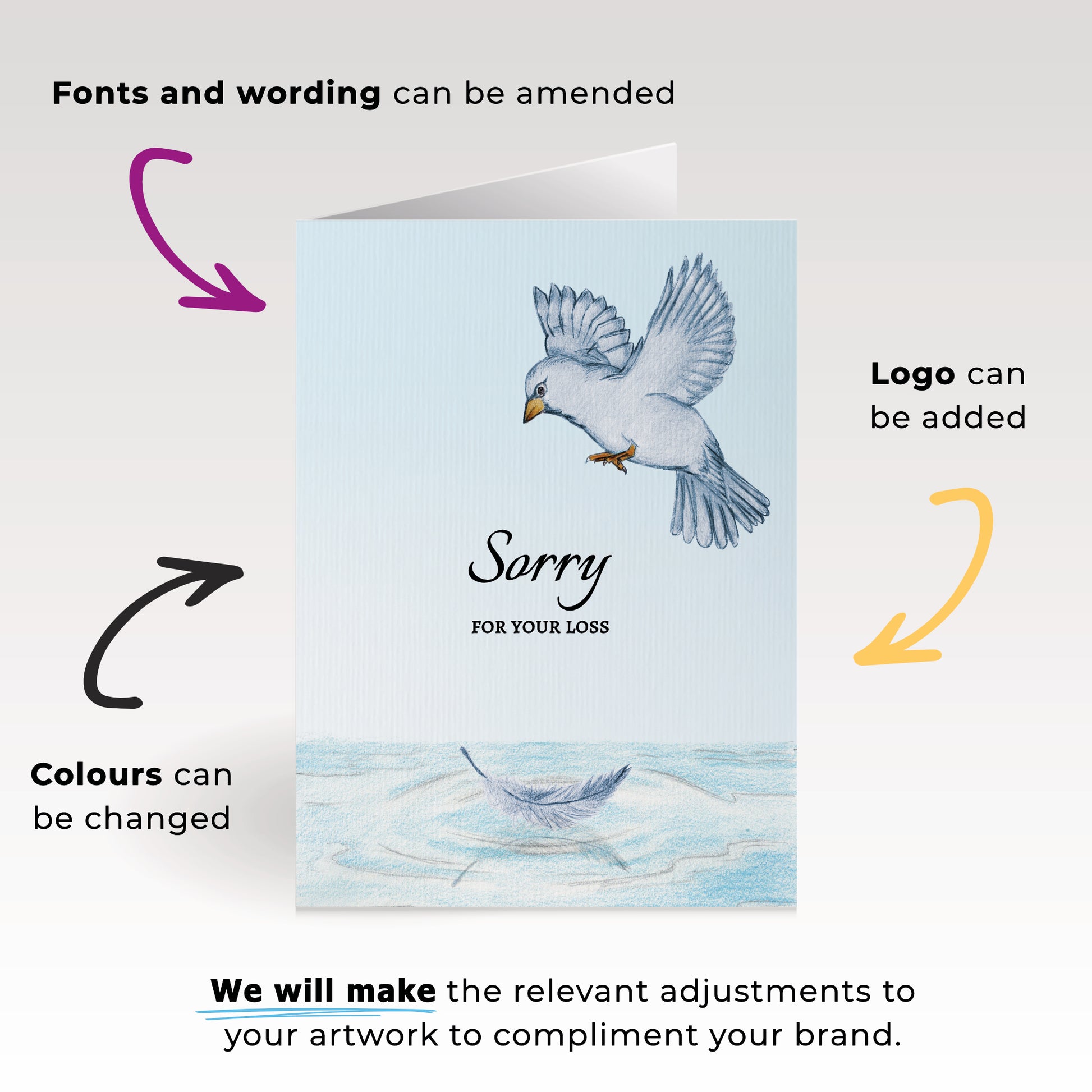 ‘Bird Hovering’ Personalised Corporate Branded Sympathy Greeting Cards image 1