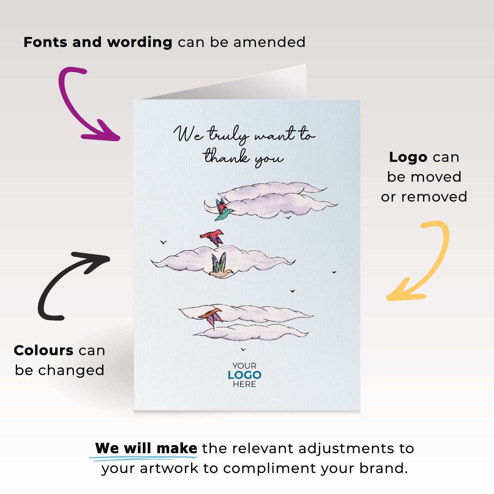 ‘Birds in Clouds’ Business Thank You Cards image 1