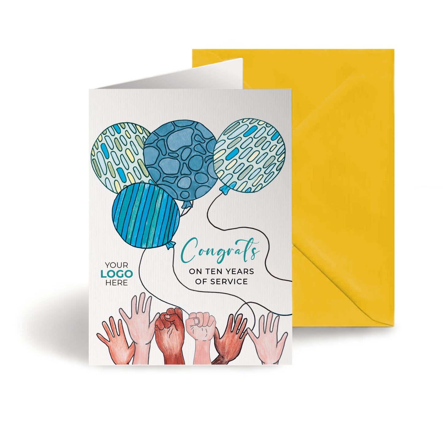 ‘Balloons & Hands’ Personalised Corporate Branded Staff Appreciation Greeting Cards image 0