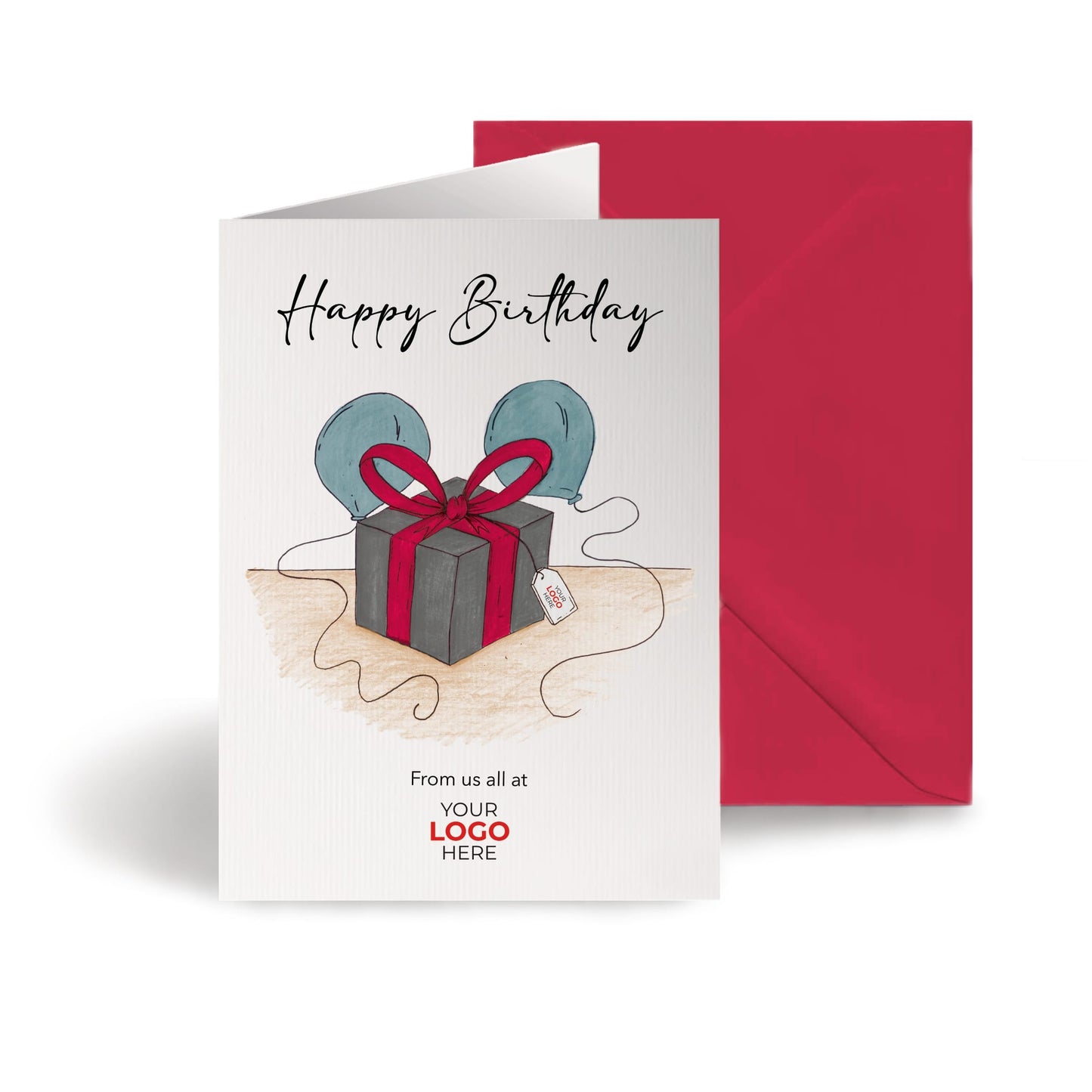 ‘Present & Balloons’ Personalised Corporate Branded Birthday Greeting Cards image 0
