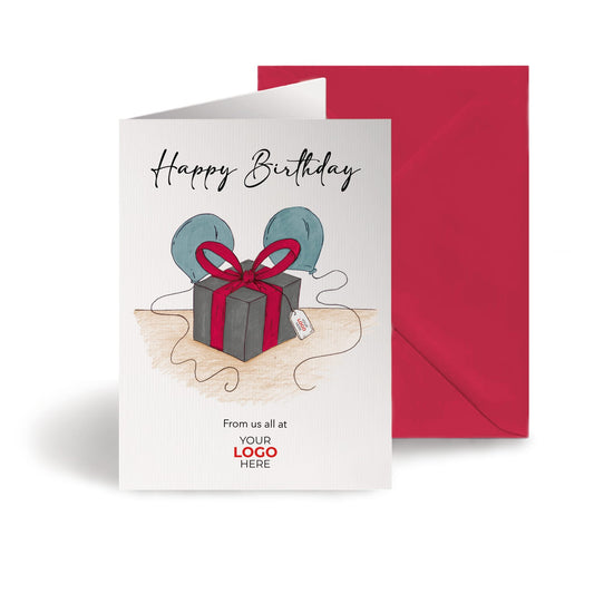 ‘Present & Balloons’ Personalised Corporate Branded Birthday Greeting Cards image 0