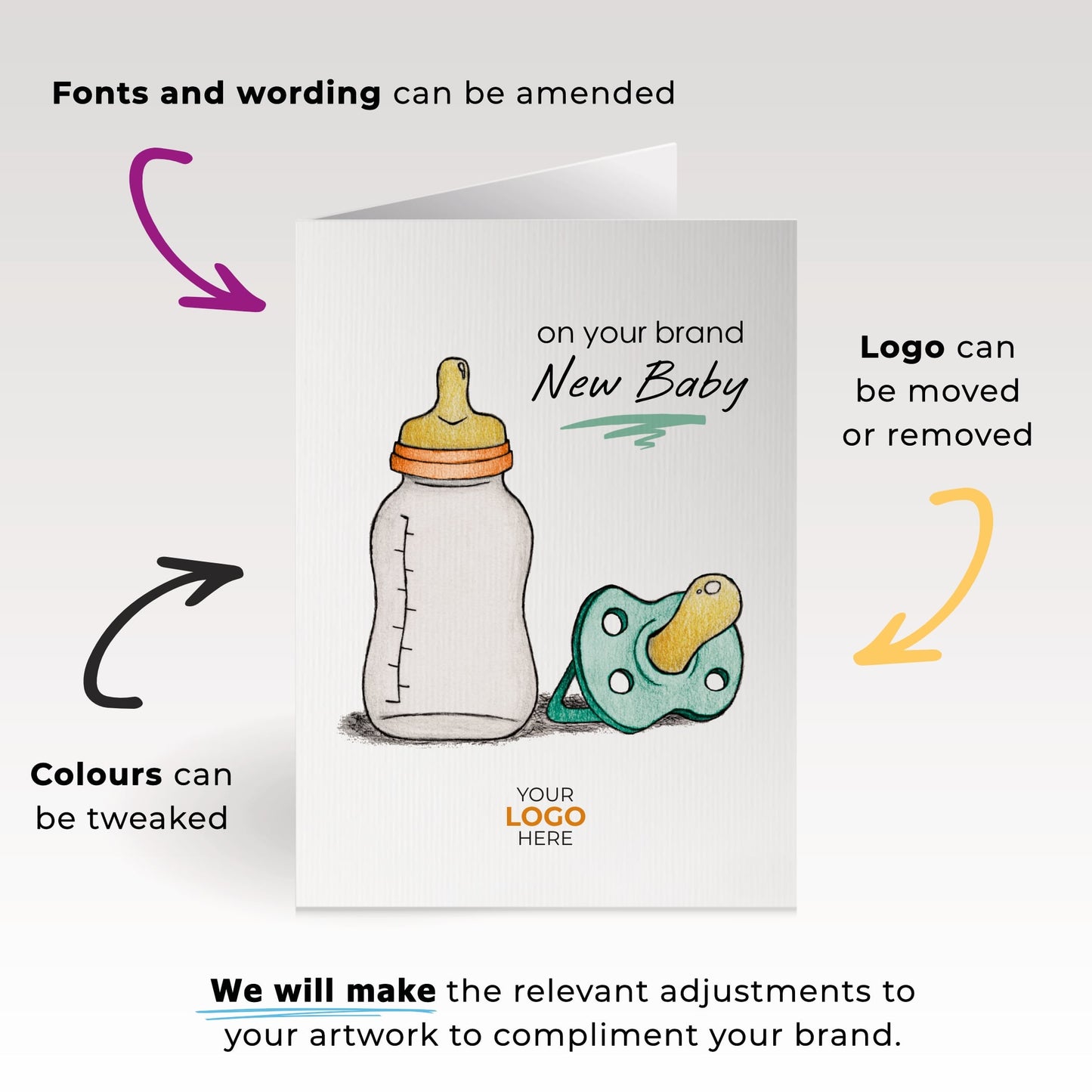 ‘Dummy & Bottle’ Personalised Corporate Branded Health Care Greeting Cards image 1
