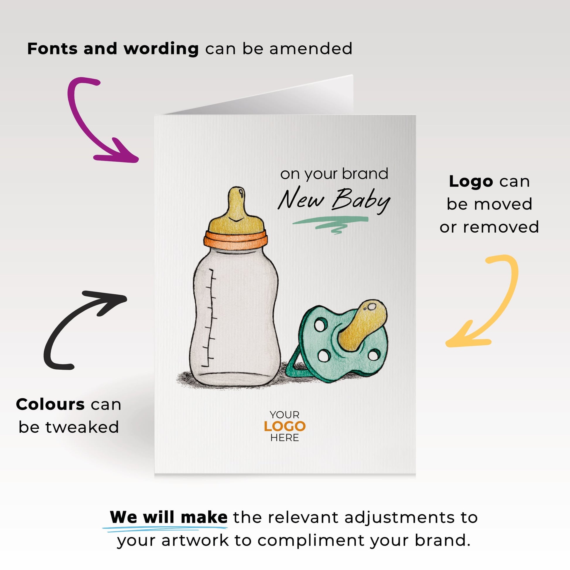 ‘Dummy & Bottle’ Personalised Corporate Branded Health Care Greeting Cards image 1