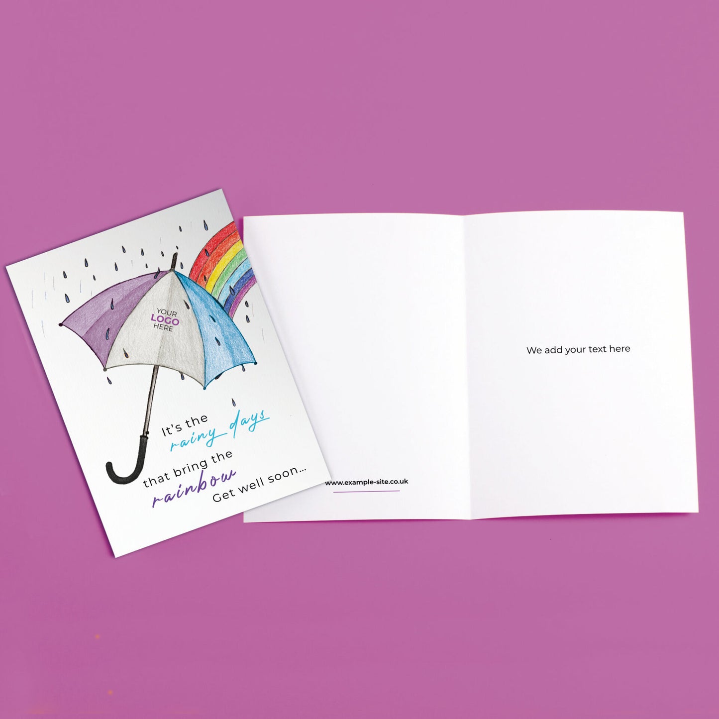 ‘Umbrella & Rainbow’ Personalised Corporate Branded Healthcare Greeting Cards image 3