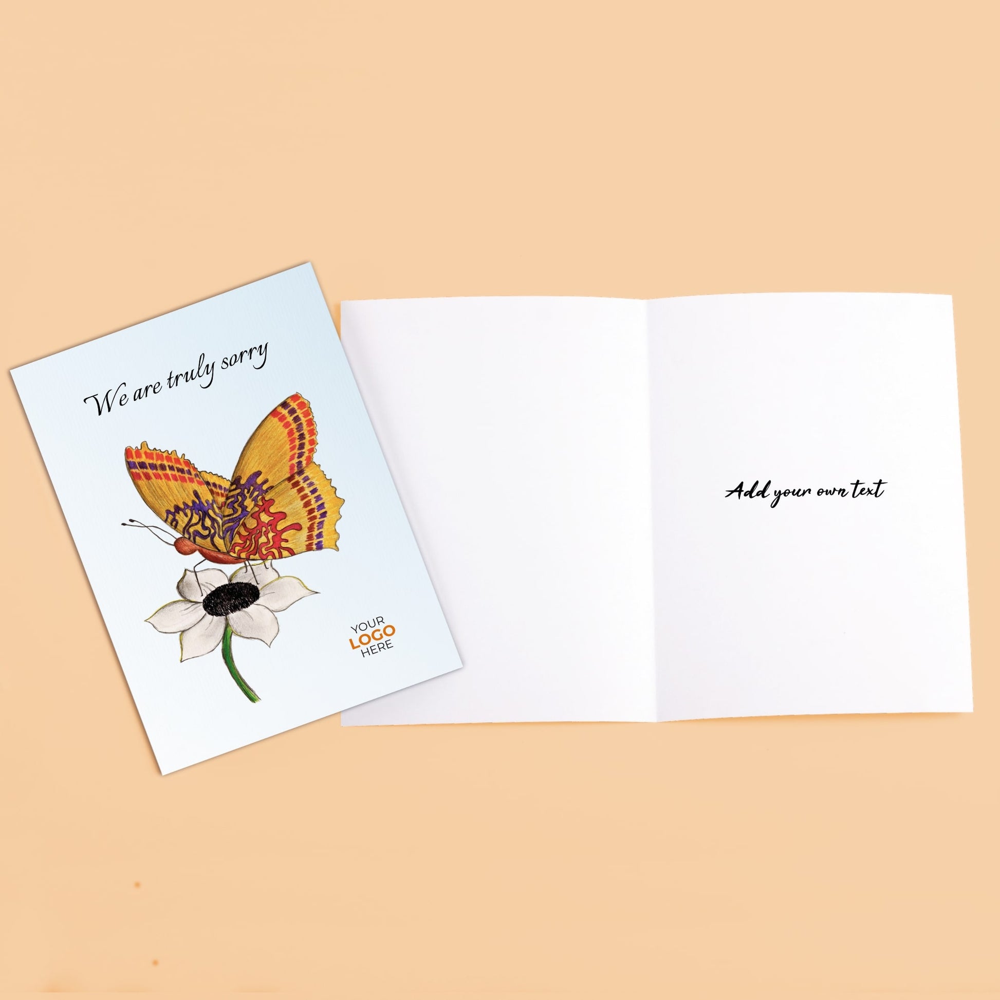 ‘Butterfly on Flower’ Personalised Corporate Branded Floral Greeting Cards image 3