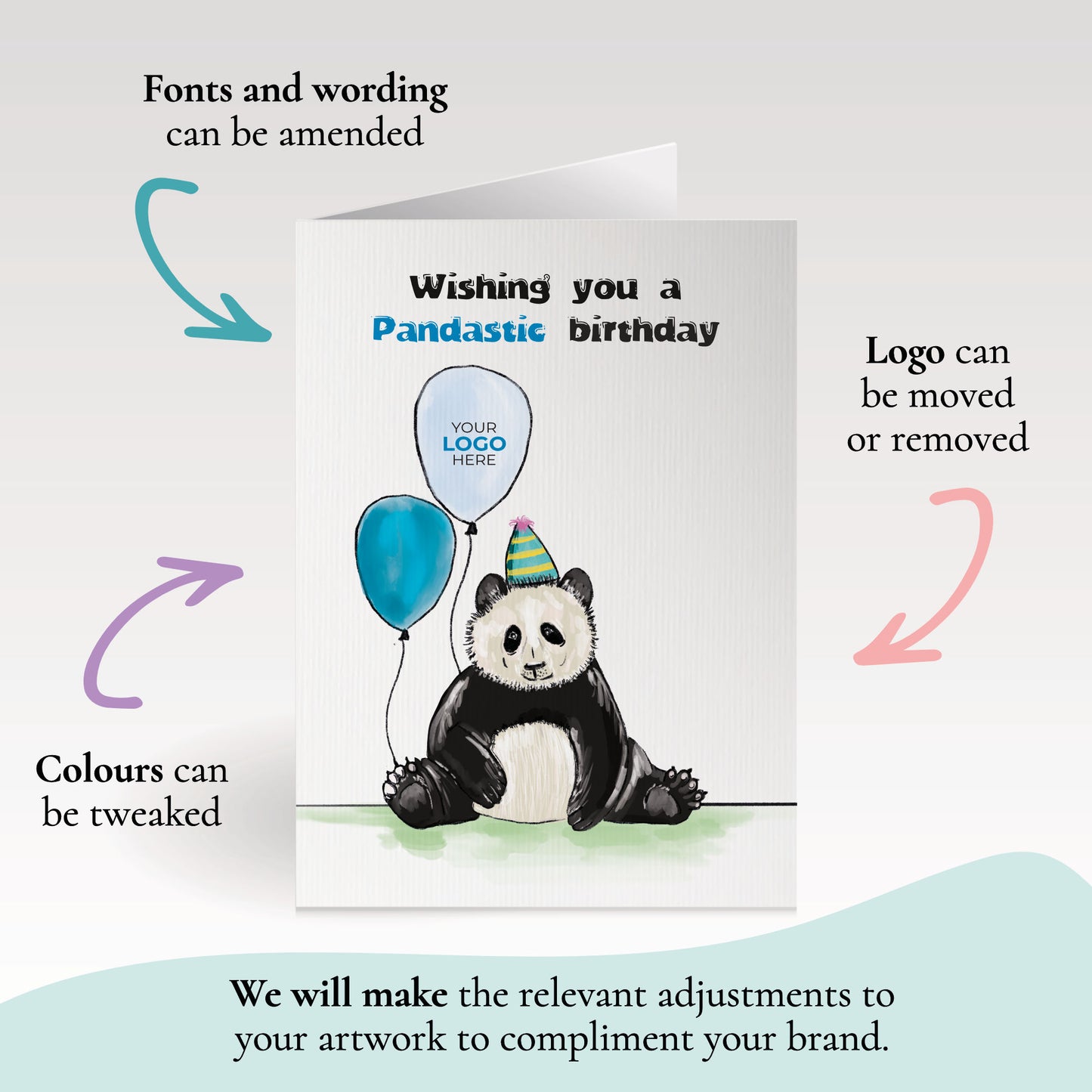 ‘Panda Birthday Balloons’ Business Birthday Cards image 2