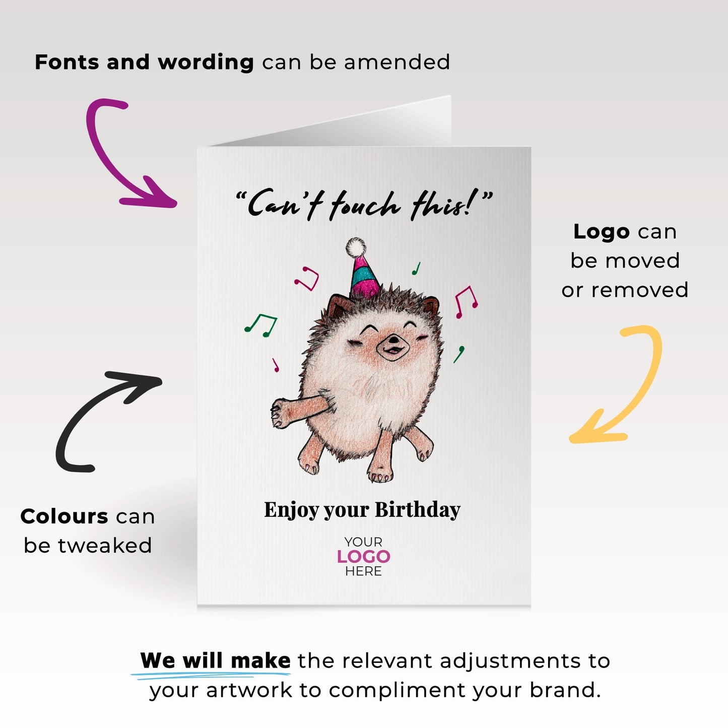 ‘Hedgehogs Dance’ Personalised Corporate Branded Birthday Greeting Cards image 1