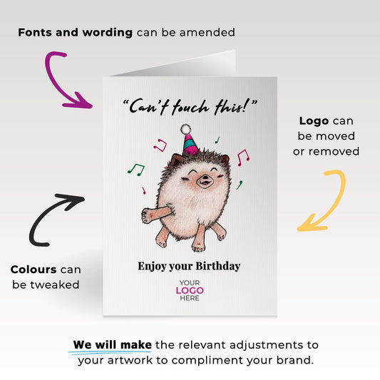 ‘Hedgehogs Dance’ Personalised Corporate Branded Birthday Greeting Cards image 1