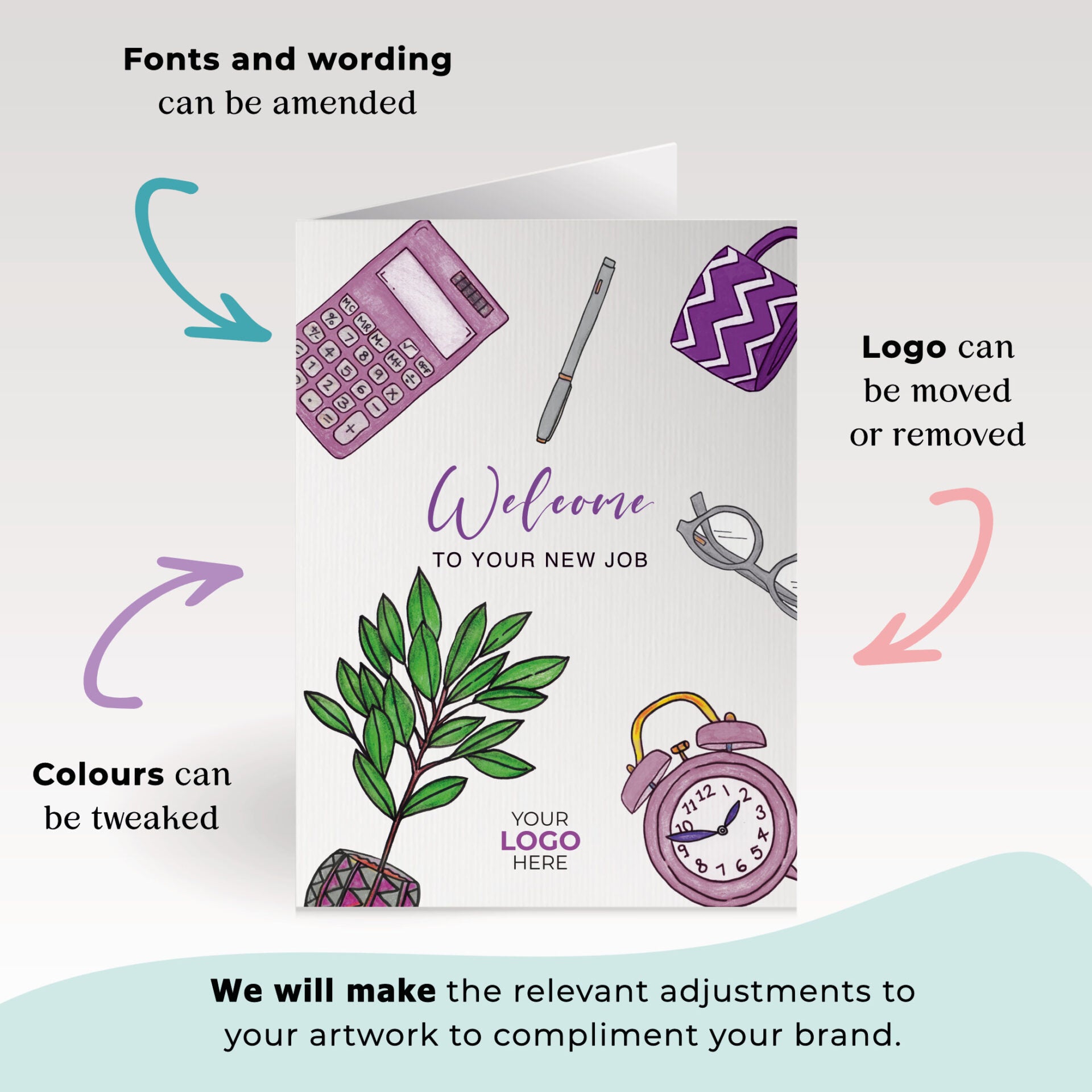 ‘Office Items’ Personalised Corporate Branded New Job Greeting Cards image 1