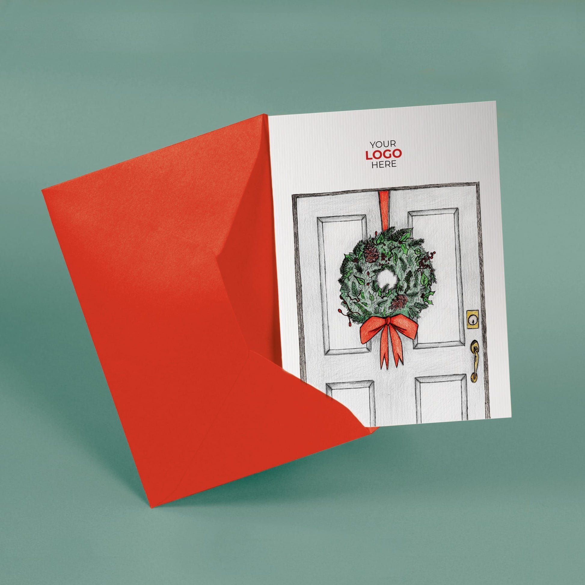 ‘Wreath on Door’  Customised Corporate Christmas Cards image 2