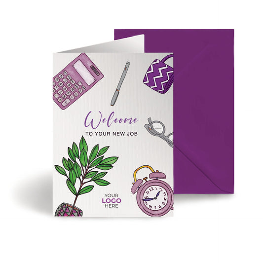 ‘Office Items’ Personalised Corporate Branded New Job Greeting Cards image 0