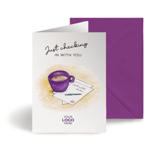 ‘Mug & Note’ Personalised Corporate Branded Checking In Greeting Cards image 0